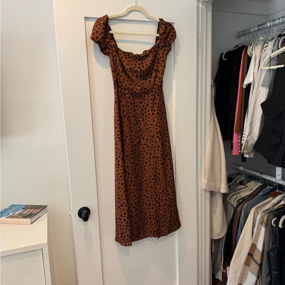 Leopard cap sleeve or off shoulder summer dress with slit